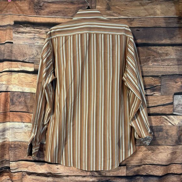 Thomas Dean Large Men’s Striped Long Sleeve Floral Flip Cuff Button Up Cotton - Picture 5 of 7